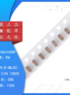 1206贴片电容 10pF(100)±5% 1KV COG 1206CG100J102NT(10只)