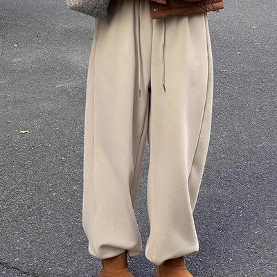 高腰加绒抽绳秋冬宽松哈伦裤