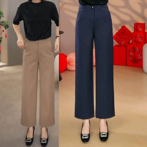 春夏高腰时尚百搭九分阔腿裤女