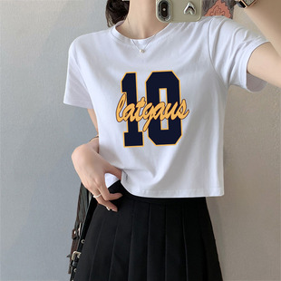 ins设计感上衣女 2025休闲宽松短款 短袖 圆领印花T恤女夏季 洋气爆款