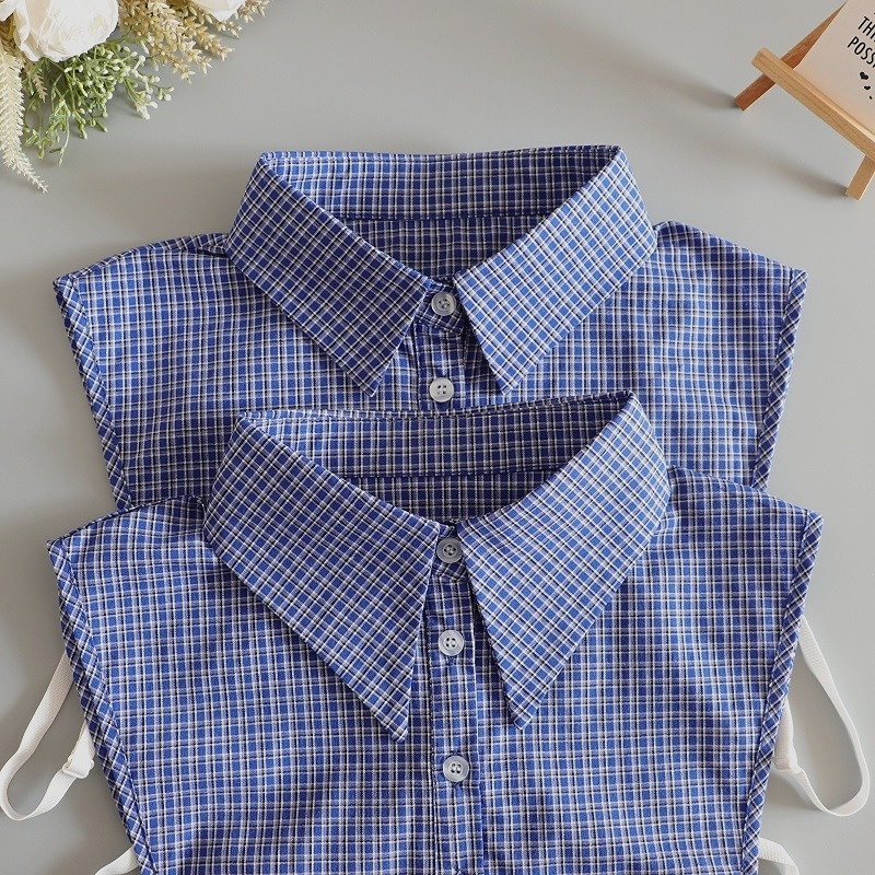 秋冬百搭蓝格子纯棉假领子