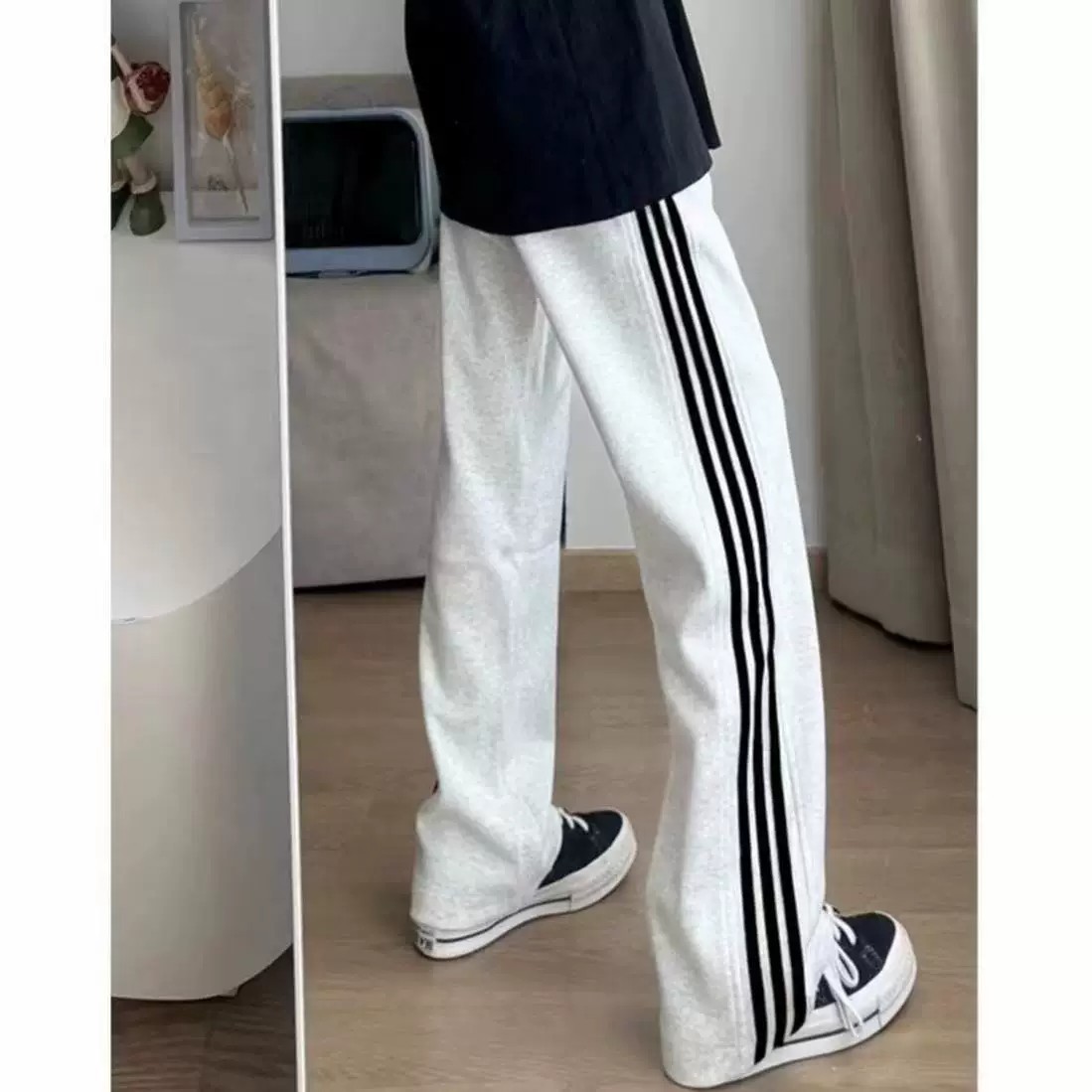 美式三条杠卫裤男款夏季薄款高个子加长裤子条纹青少年校服运动裤图片