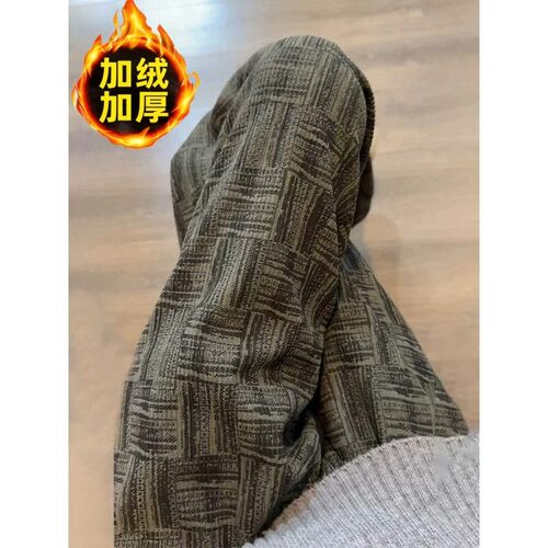 黑色灯芯绒卫裤男款秋冬季美式扎染编织格纹裤子宽松直筒休闲长裤