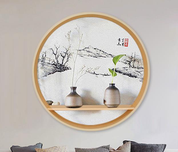实木圆形挂饰 现代简约玄关 客厅装饰茶室背景墙禅意挂画定做包邮图片
