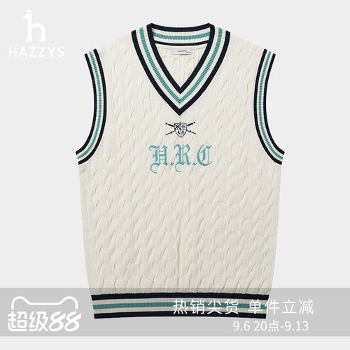 HAZZYS哈吉斯英伦风简约潮流时尚休闲针织衫V领马甲背心上衣男