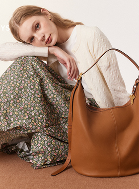 Hazzys哈吉斯真皮单肩包女士大容量棕色高级时尚通勤休闲斜挎包潮