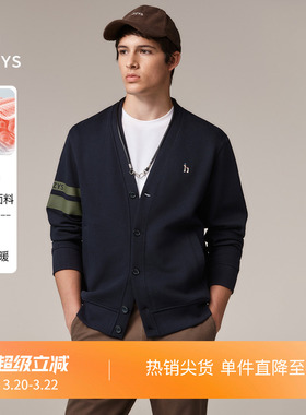 【秋季甄选】Hazzys哈吉斯撞色条纹男装休闲简约上衣开衫通勤卫衣