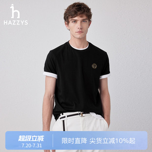 简约圆领时尚 Hazzys哈吉斯夏季 男休闲体恤衫 纯色短袖 上衣 T恤衫