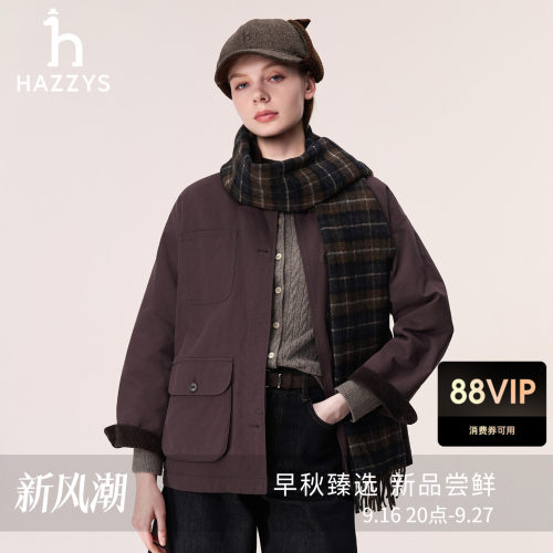 【秋冬甄选】Hazzys哈吉斯灯芯绒领工装风棉服上衣女时尚棉衣外套