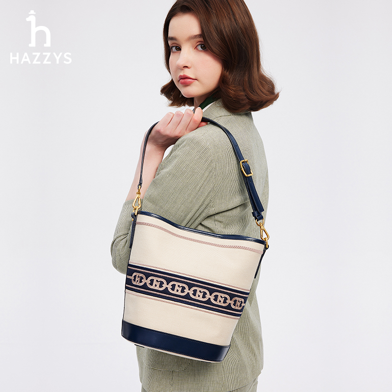 Hazzys休闲通勤单肩水桶包