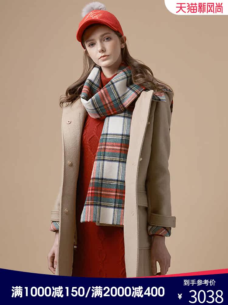 Hazzys Haggis 2020 autumn and winter new horn buckle coat women's wool Korean version of the jacket hooded women's fashion