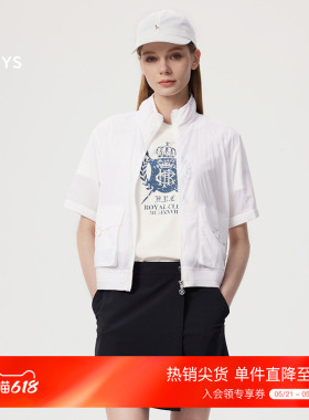 Hazzys哈吉斯春夏短袖防晒夹克上衣女时尚简约休闲白色外套潮