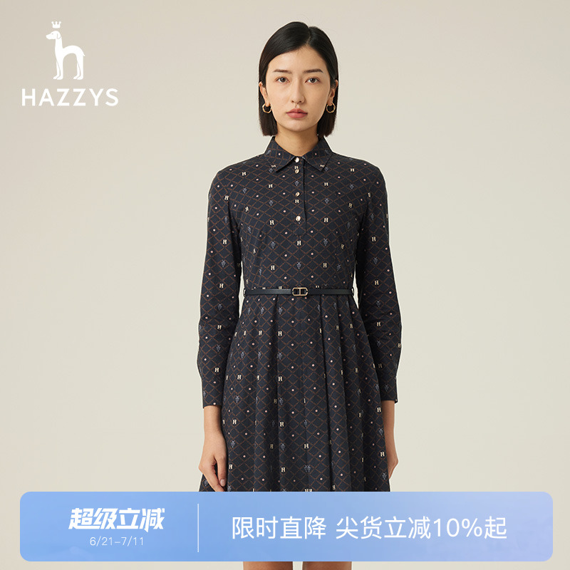 Hazzys长袖印花连衣裙