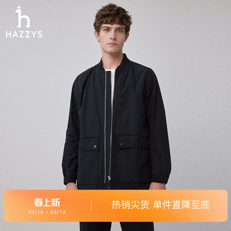Hazzys哈吉斯春秋季棒球领时尚休闲风衣中长通勤商务纯色外套男潮