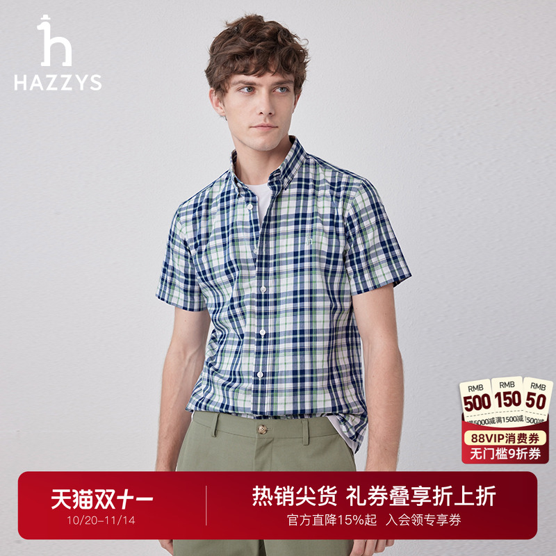 hazzys休闲格子衬衫潮流