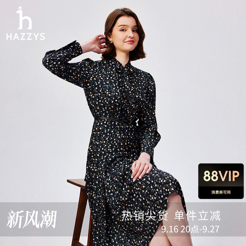 Hazzys主题印花雪纺连衣裙图片