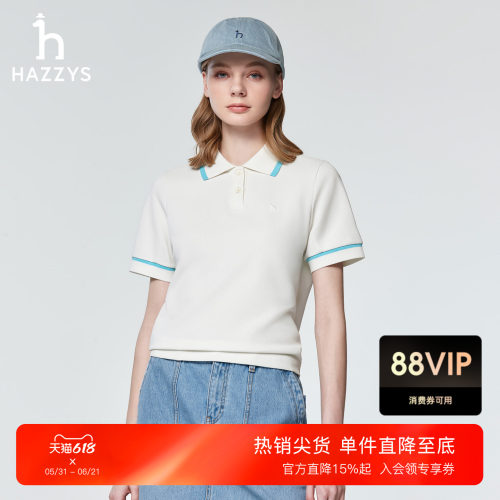 Hazzys哈吉斯短袖polo衫女士春夏季时尚休闲通勤撞色T恤潮流上衣