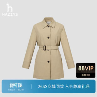 新款 风衣女士春季 Hazzys哈吉斯单排扣轻薄中长款 外套 商场同款