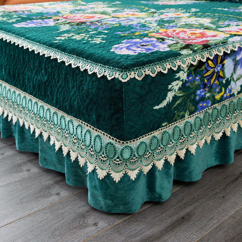 牛奶绒床裙夹棉加厚保暖冬天防滑