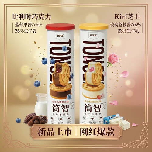 26新品索菲亚筒智芝士玫瑰荔枝巧克力蓝莓口味饼干冰淇淋180g雪糕