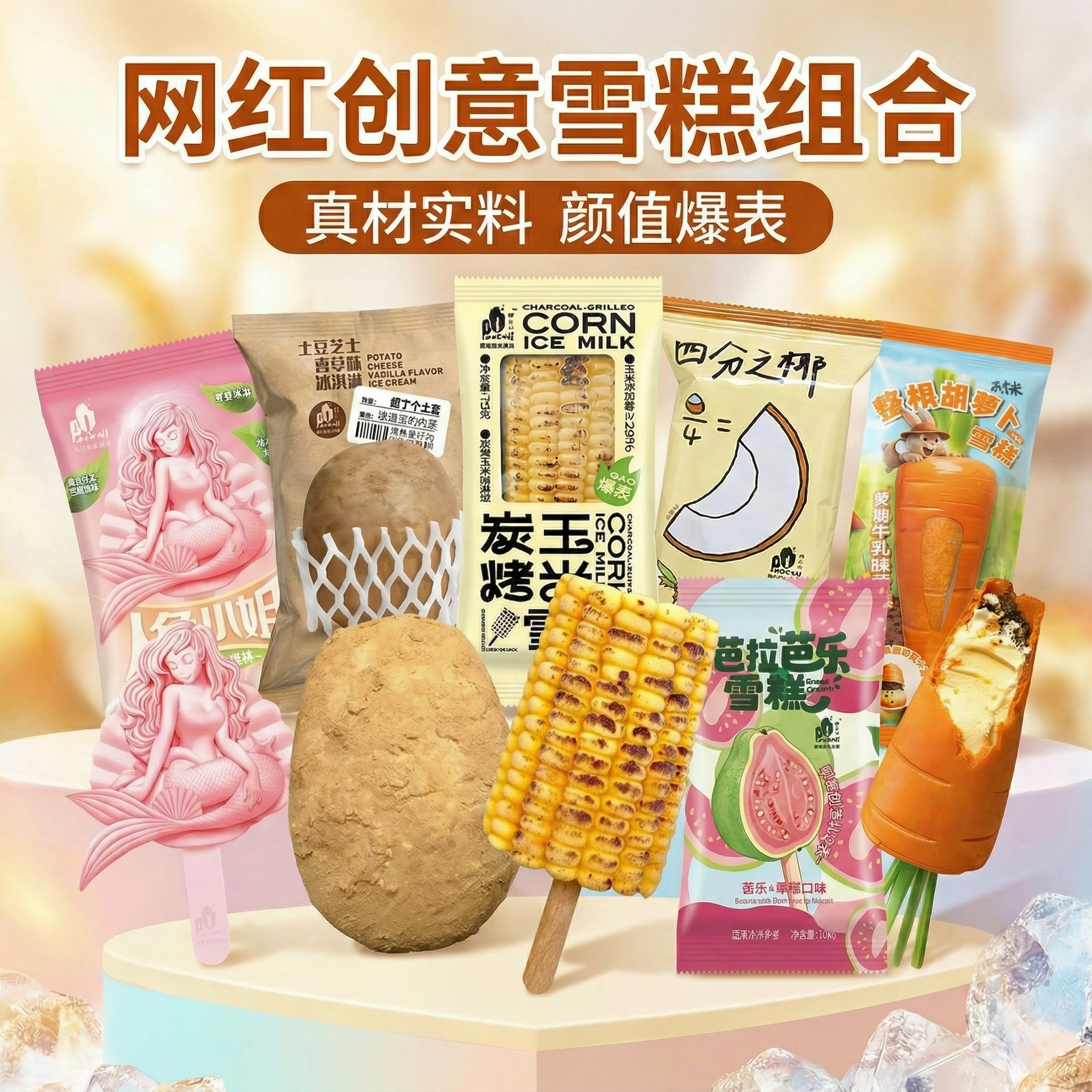 【包邮】罗森普拉拉芭拉芭乐冰淇淋网红土豆芝士碳烤玉米雪糕