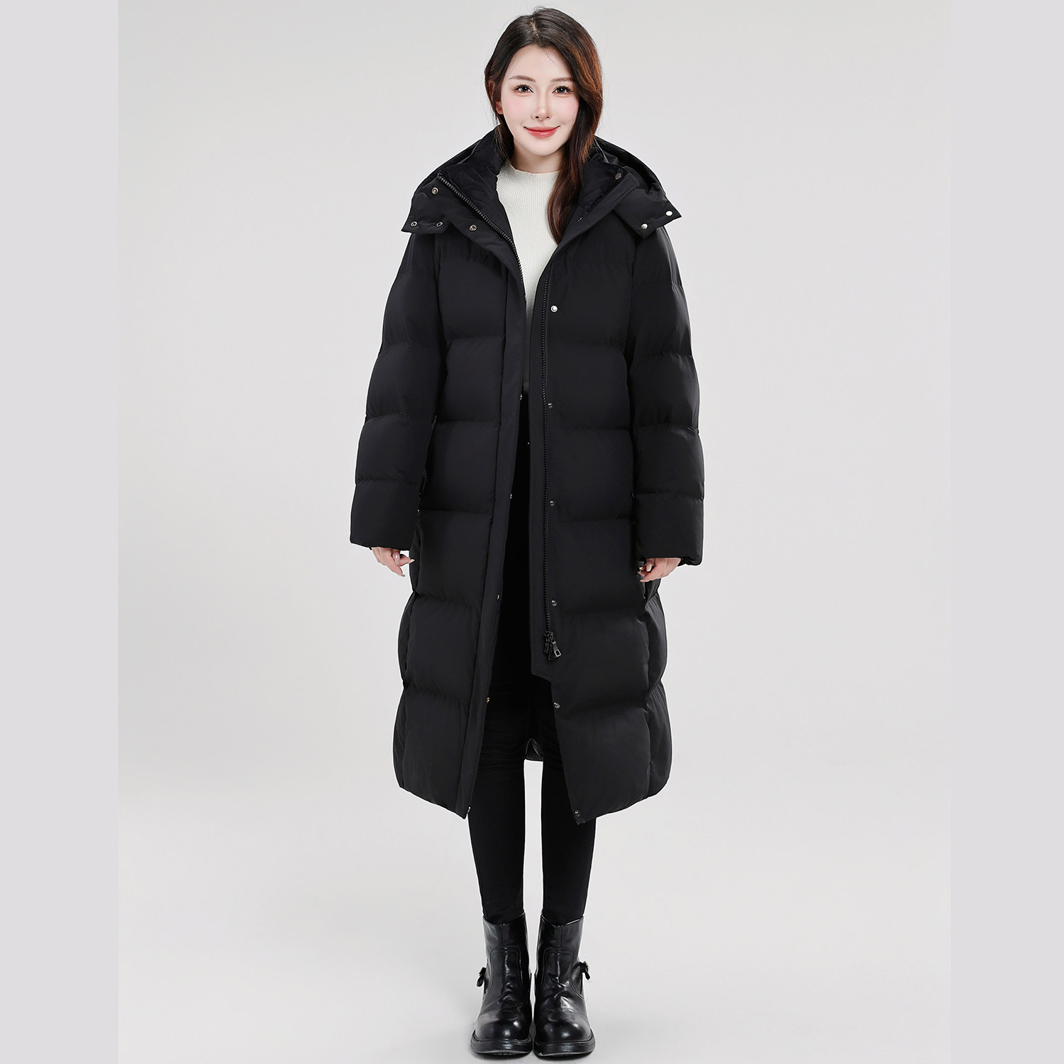 曲恩娜连帽加厚女长款羽绒服
