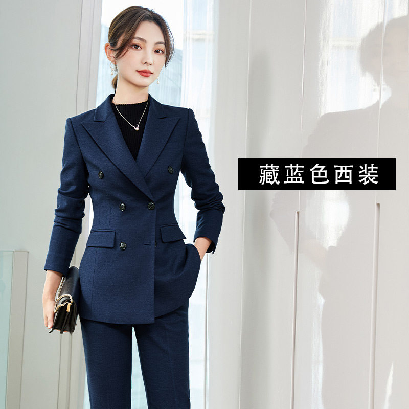 로얄 블루 정장 여성 정장 작업복 두꺼운 전문 기질 고급 정장 판매 컨설턴트 작업복 가을 겨울