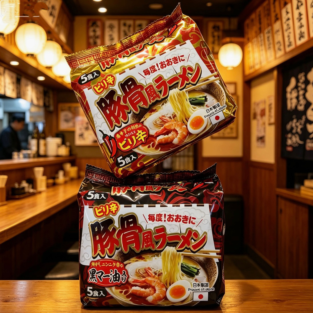 临期特价 日本井之正辛辣猪骨风味/ 焦香大蒜猪骨风味拉面94g*5包