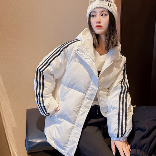 三条杠条纹运动羽绒服冬季外套