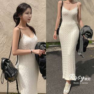 Rose欧尼 韩国代购女人味小性感~气质吊带长款连衣裙