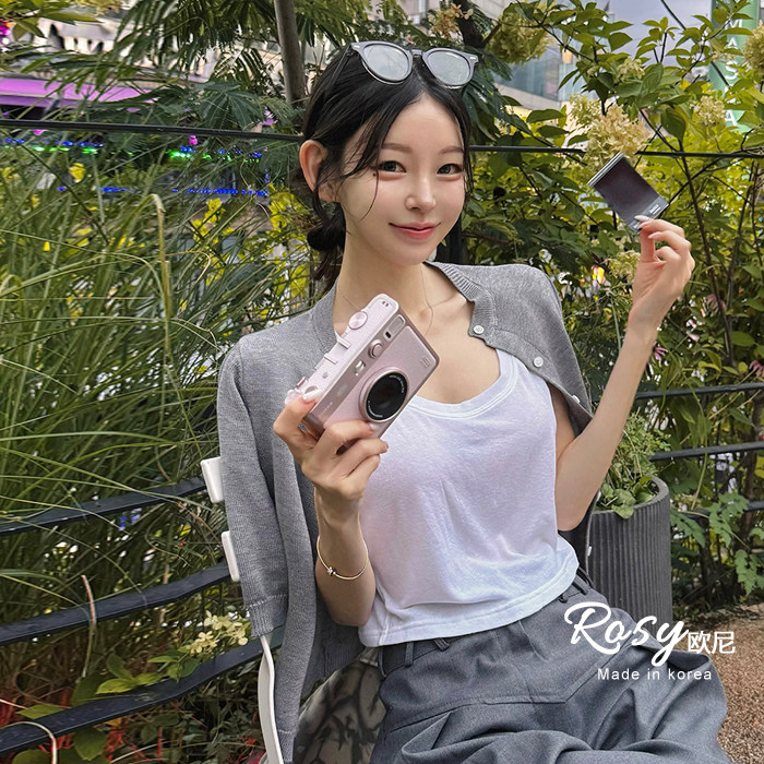Rose欧尼 韩国代购舒适百搭修身显瘦长袖开衫+纯色T恤套装女