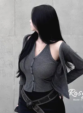 Rose欧尼 韩国代购挂脖吊带背心外搭假两件套装女