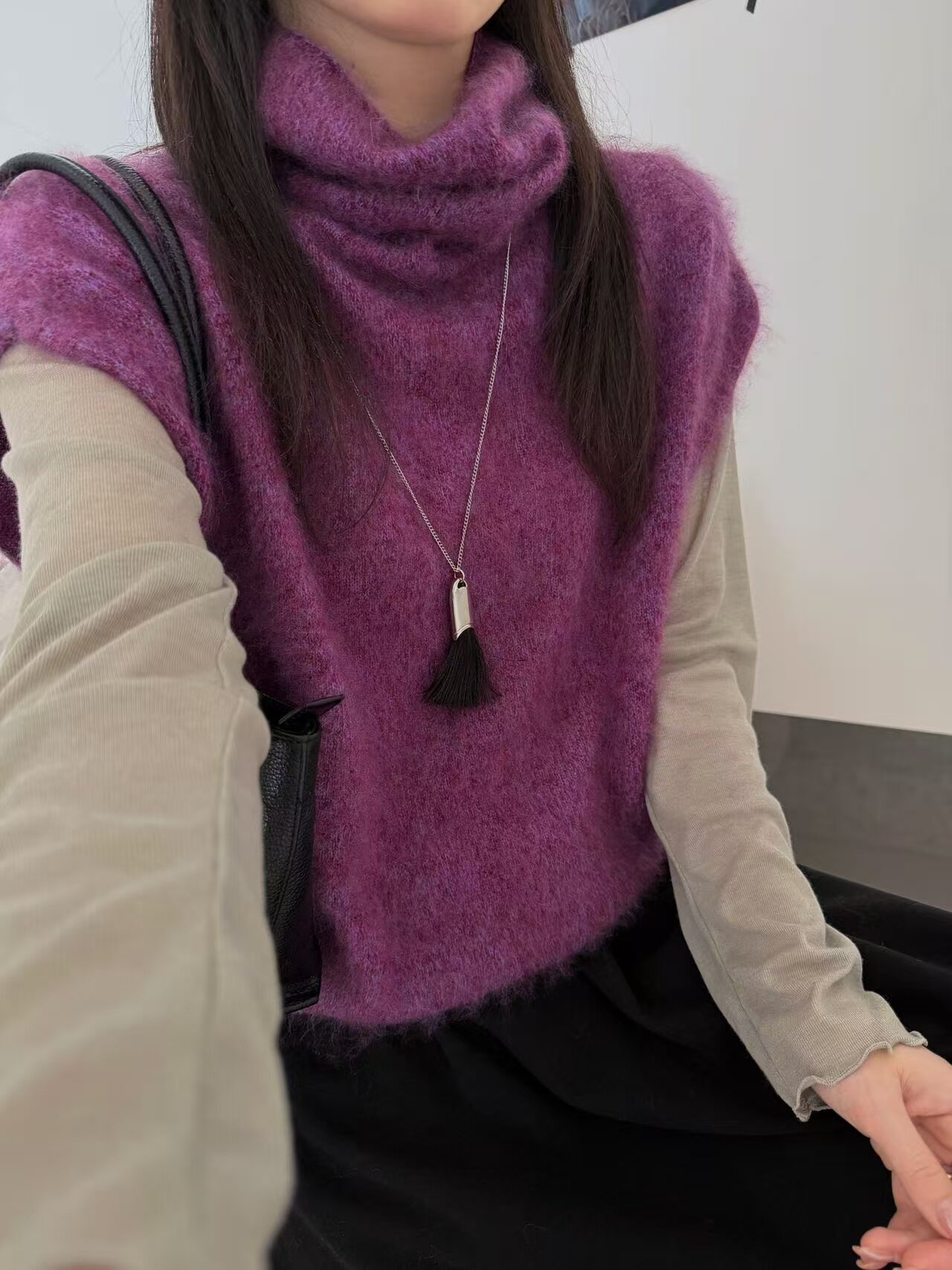 韩系拉毛无袖堆堆领针织衫马甲背心女秋季新款软糯高级感叠穿上衣