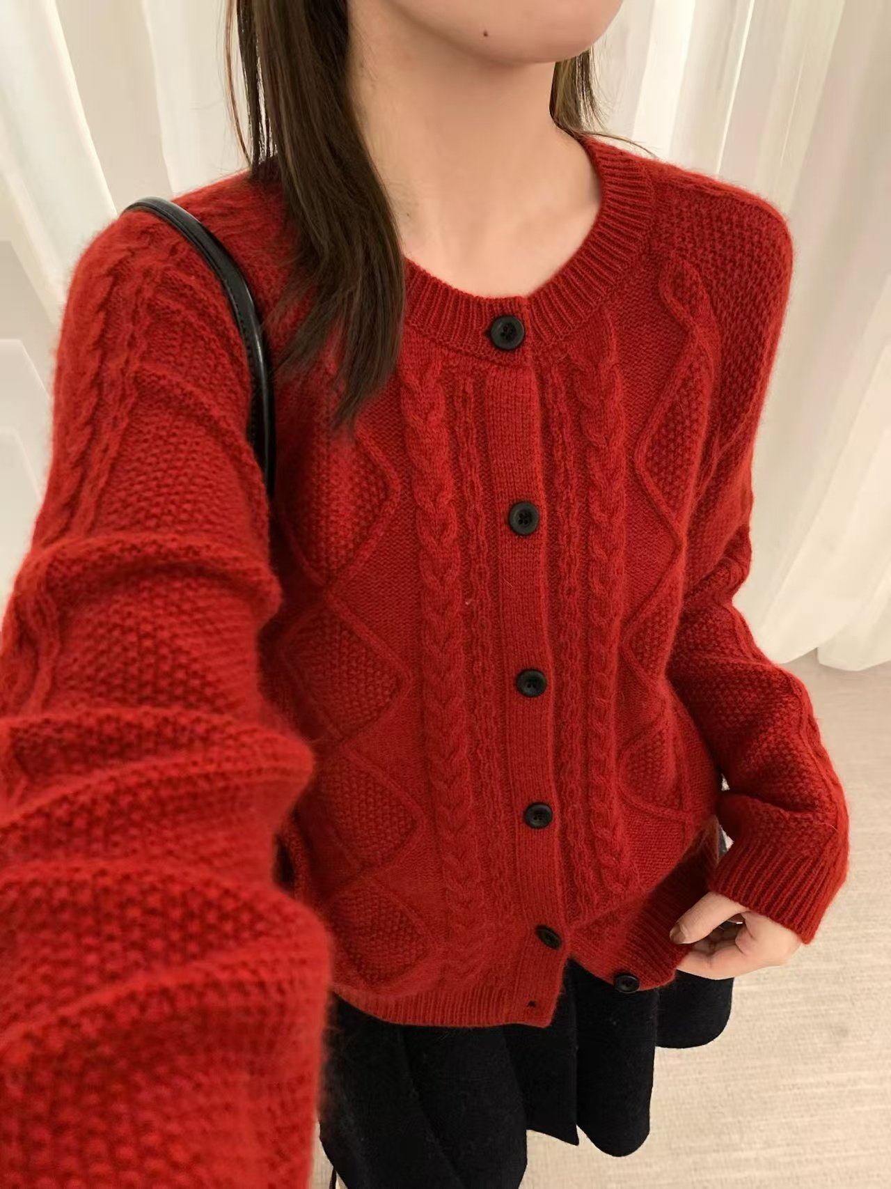 韩系新款圆领麻花方格针织开衫女软糯洋气百搭慵懒风毛衣外套2752