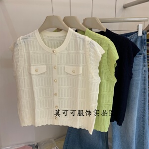 小香风钩花镂空针织开衫短袖显瘦