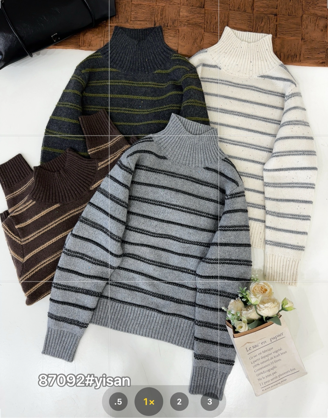 韩系新款高领条纹针织衫