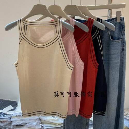 夏季撞色针织吊带背心女外穿打底