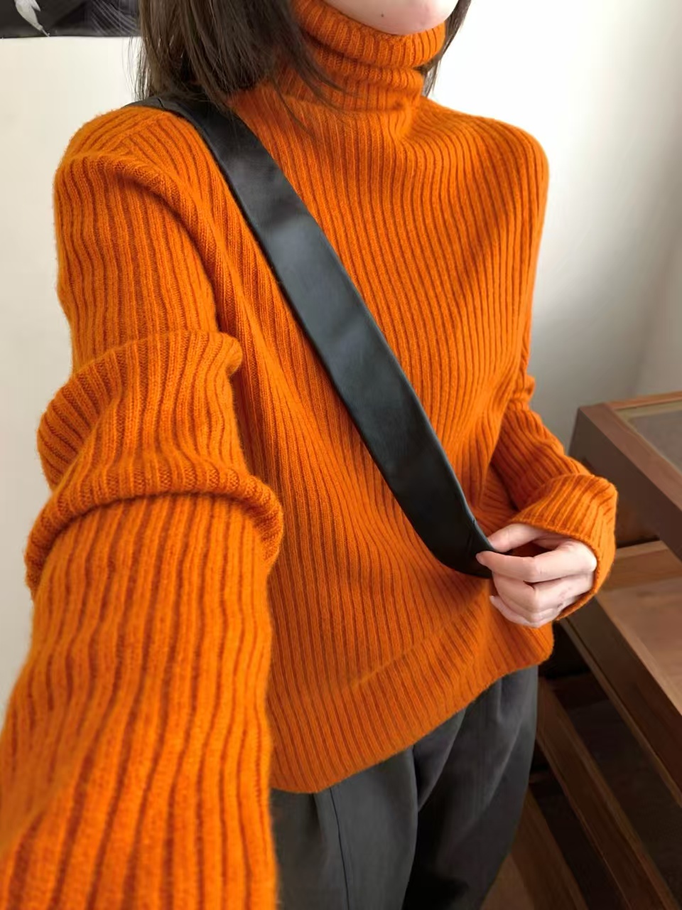 韩系新款高支全毛高领长袖针织衫女软糯洋气百搭温柔风套头毛衣