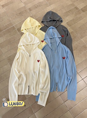 26春夏新款连帽双拉链爱心刺绣针织开衫女软糯洋气百搭毛衣M6801