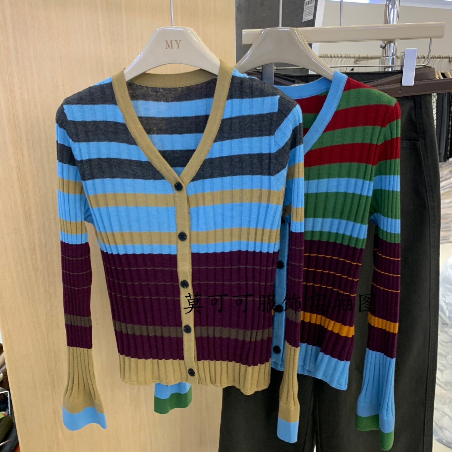 韩版复古撞色V领修身针织开衫女