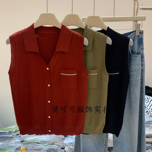 夏季学院风翻领薄款显瘦针织开衫