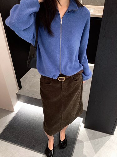 韩系简约双拉链立领针织开衫女宽松百搭毛衣外套上衣m26657