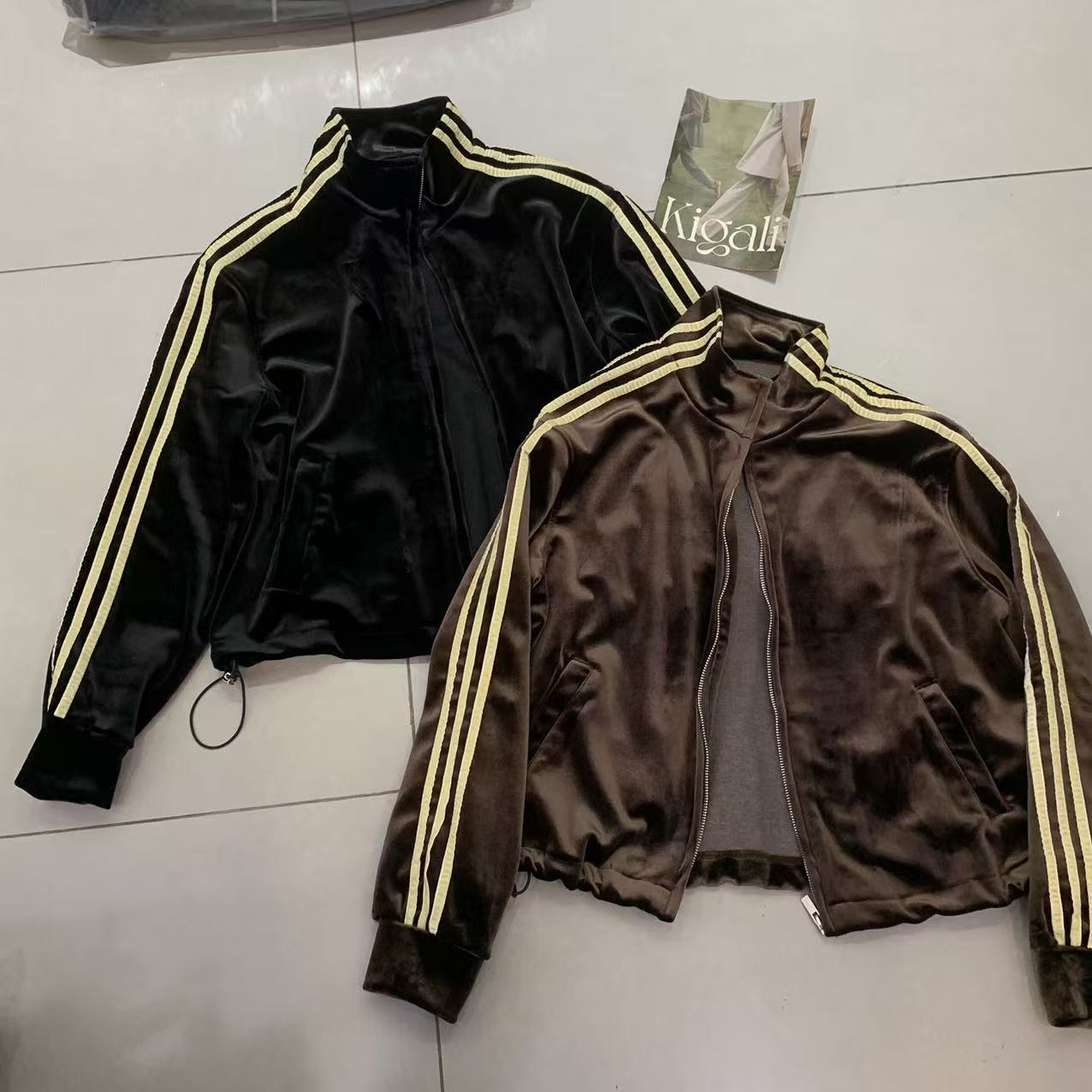 韩系立领丝绒条纹棒球服外套女宽松显瘦百搭夹克上衣潮G