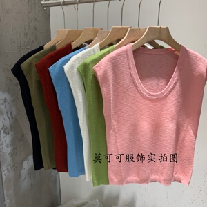韩系U领飞飞袖夏季显瘦针织衫