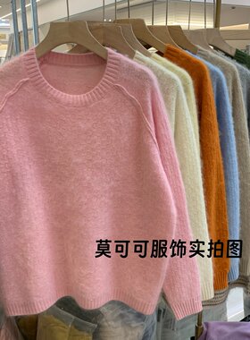 秋冬丝绒圆领双肩线女针织衫