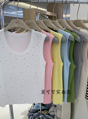 26春季新款重工烫钻针织背心女无袖套头修身显瘦百搭上衣M88703