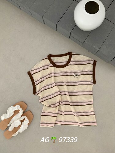 撞色圆领条纹飞袖针织衫女夏季新款宽松显瘦薄款上衣Z97339