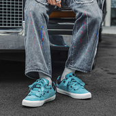 百搭情侣运动休闲男女滑板鞋 面包鞋 子男湖水蓝翻毛皮复古帆布鞋 潮