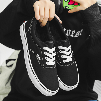 棉鞋黑色加绒帆布鞋男百搭