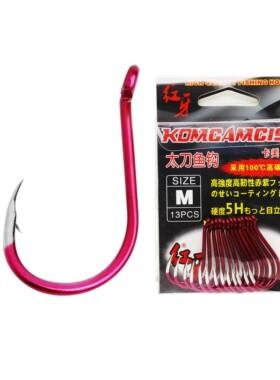 卡美斯进口高碳钢红牙太刀超硬鱼钩红色三角牙管付千又钓底鱼钩